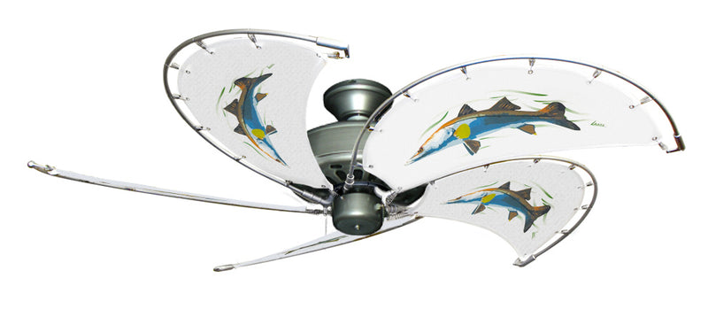 52 inch Nautical Dixie Belle Brushed Nickel Ceiling Fan - Snook - Game Fish of the Florida Keys Custom Canvas Blades