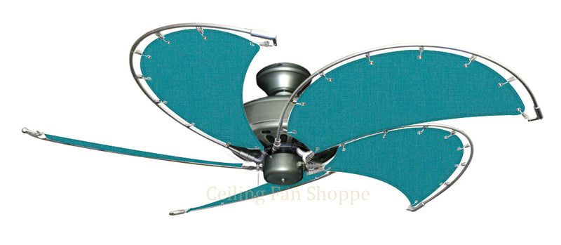 52 inch Brushed Nickel Dixie Belle Ceiling Fan - Sunbrella Turquoise Canvas Blades