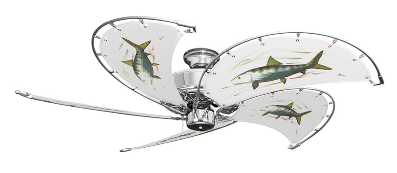 52 inch Nautical Dixie Belle Chrome Ceiling Fan - Dolphin - Game Fish of the Florida Keys Custom Canvas Blades