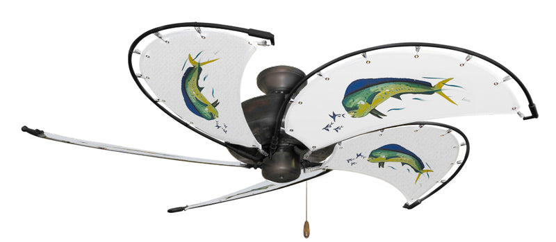 52 inch Nautical Dixie Belle Oil Rubbed Bronze Ceiling Fan - Dolphin - Game Fish of the Florida Keys Custom Canvas Blades