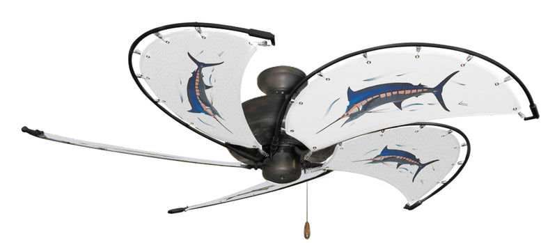 52 inch Nautical Dixie Belle Oil Rubbed Bronze Ceiling Fan - Marlin - Game Fish of thfe Florida Keys Custom Canvas Bladest