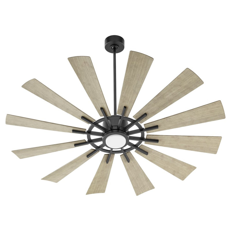 CIRQUE 60 inch 12-Blade Ceiling Fan by Quorum - Matte Black with Weathered Gray Blades
