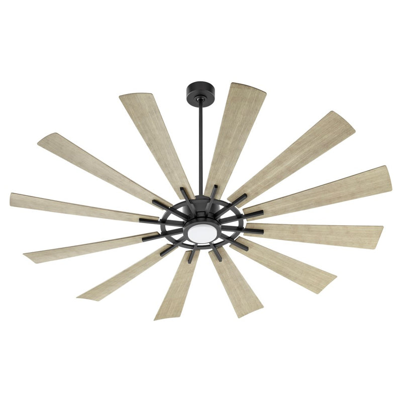 CIRQUE 72 inch 12-Blade Ceiling Fan by Quorum - Matte Black with Weathered Gray Blades
