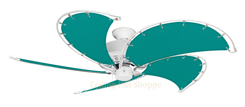 52 inch Pure White Dixie Belle Ceiling Fan - Sunbrella Persian Green Canvas Blades