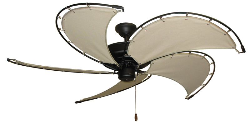 52 inch Raindance Nautical Ceiling Fan in Matte Black - Classic Khaki Canvas Blades