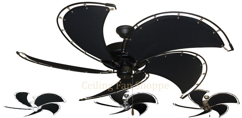 52 inch Raindance Nautical Ceiling Fan - Classic Black Canvas Blades