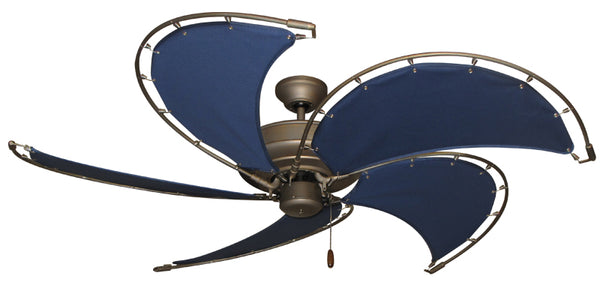 52 inch Raindance Nautical Ceiling Fan in Antique Bronze - Classic Blue Canvas Blades
