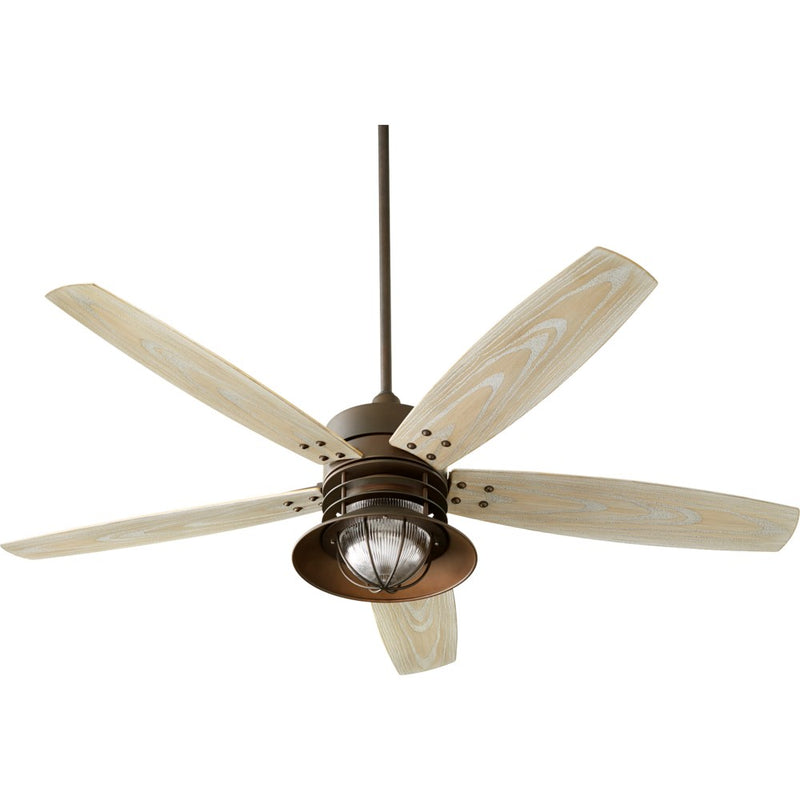 Portico 60 inch Outdoor Ceiling Fan by Quorum - Oiled Bronze with Weathered Oak Blades