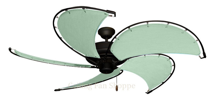 52 inch Raindance Matte Black Ceiling Fan - Sunbrella Sea Canvas Blade