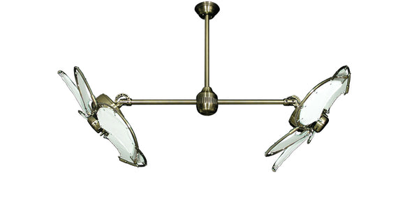 30 inch Twin Star III Double Ceiling Fan - Nautical White Blades, Antique Brass Motor Finish