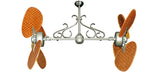46 inch Twin Star III Double Ceiling Fan - Woven Bamboo Cherry Blades, Brushed Nickel Motor Finish and Decorative Scroll