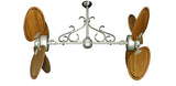 50 inch Twin Star III Double Ceiling Fan - Arbor 950 Oak Blades, Brushed Nickel with Decorative Scroll