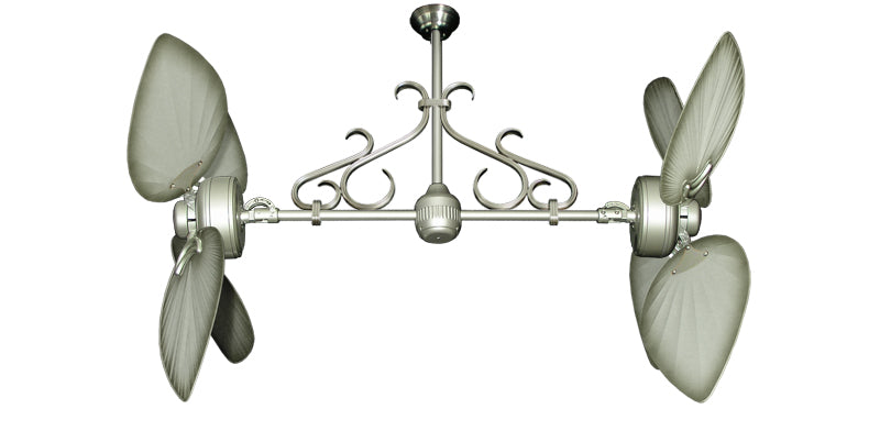 50 inch Twin Star III Double Ceiling Fan - Bombay Brushed Nickel Blades, Brushed Nickel Motor Finish and Decorative Scroll