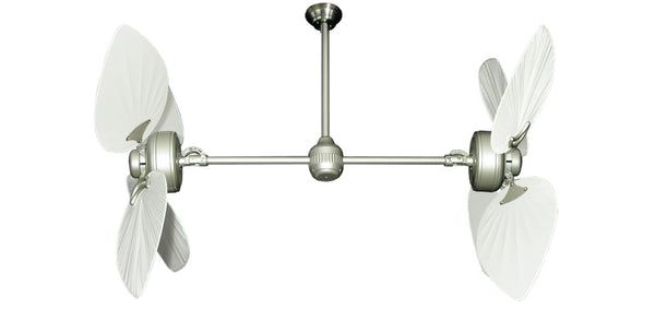 50 inch Twin Star III Double Ceiling Fan - Bombay Pure White Blades, Brushed Nickel Motor Finish