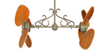 46 inch Twin Star III Double Ceiling Fan - Woven Bamboo Cherry Blades, Driftwood Motor Finish and Decorative Scroll