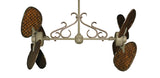 46 inch Twin Star III Double Ceiling Fan - Woven Bamboo Dark Blades, Driftwood Motor Finish and Decorative Scroll