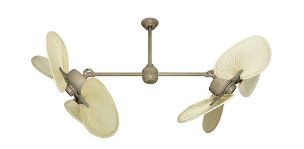 46 inch Twin Star III Double Ceiling Fan - Natural Palm Blades, Driftwood Motor Finish