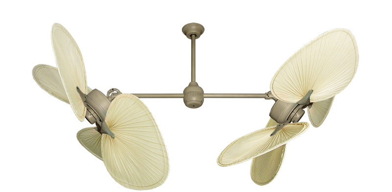 54 inch Twin Star III Double Ceiling Fan with Natural Palm Blades and Driftwood Motor Finish