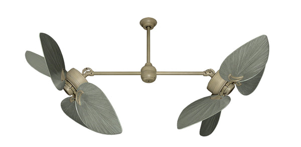 50 inch Twin Star III Double Ceiling Fan - Bombay Brushed Nickel Blades, Driftwood Motor Finish