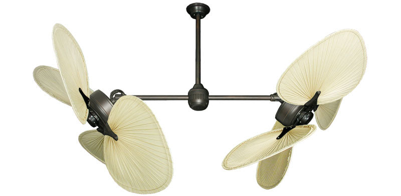 54 inch Twin Star III Double Ceiling Fan with Natural Palm Blades and Oil Rubbed Bronze Motor Finish