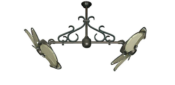 30 inch Twin Star III Double Ceiling Fan - Nautical Khaki Blades, Oil Rubbed Bronze Motor Finish and Decorative Scroll