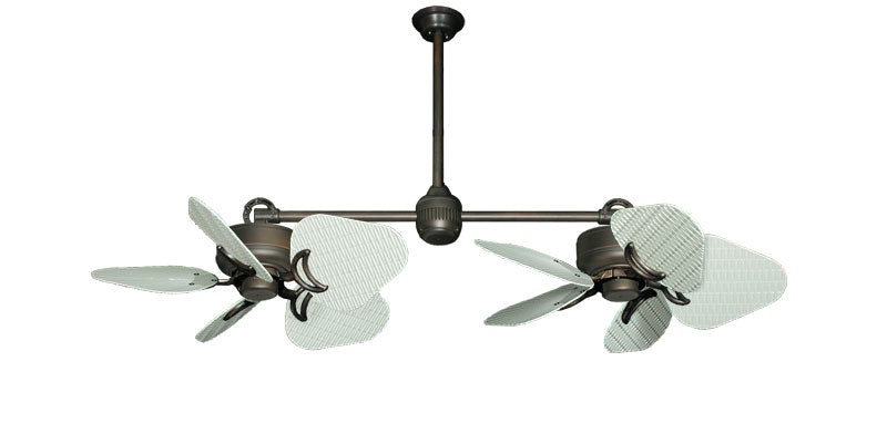 35 inch Twin Star III Double Ceiling Fan - ABS Outdoor Pure White Blades, Oil Rubbed Bronze Motor Finish