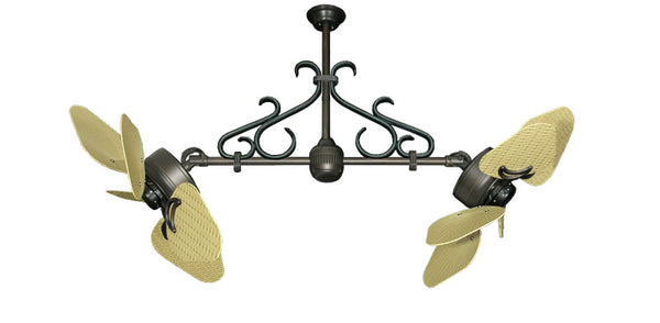 35 inch Twin Star III Double Ceiling Fan - ABS Outdoor Tan Blades, Oil Rubbed Bronze Motor Finish and Decorative Scroll