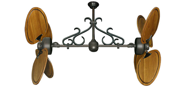 50 inch Twin Star III Double Ceiling Fan - Arbor 950 Oak Blades, Oil Rubbed Bronze Motor Finish and Decorative Scroll