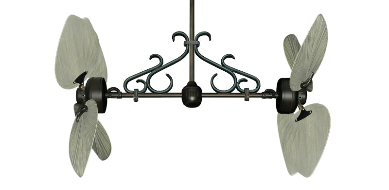 50 inch Twin Star III Double Ceiling Fan - Bombay Driftwood Blades, Oil Rubbed Bronze Motor Finish and Decorative Scroll