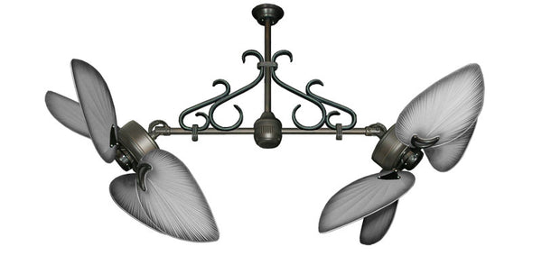 50 inch Twin Star III Double Ceiling Fan - Bombay Brushed Nickel Blades, Oil Rubbed Bronze Motor Finish and Decorative Scroll