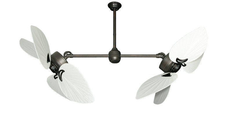 50 inch Twin Star III Double Ceiling Fan - Bombay Pure White Blades, Oil Rubbed Bronze Motor Finish