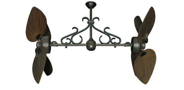 50 inch Twin Star III Double Ceiling Fan - Bombay Oil Rubbed Bronze Blades, Oil Rubbed Bronze Motor Finish and Decorative Scroll